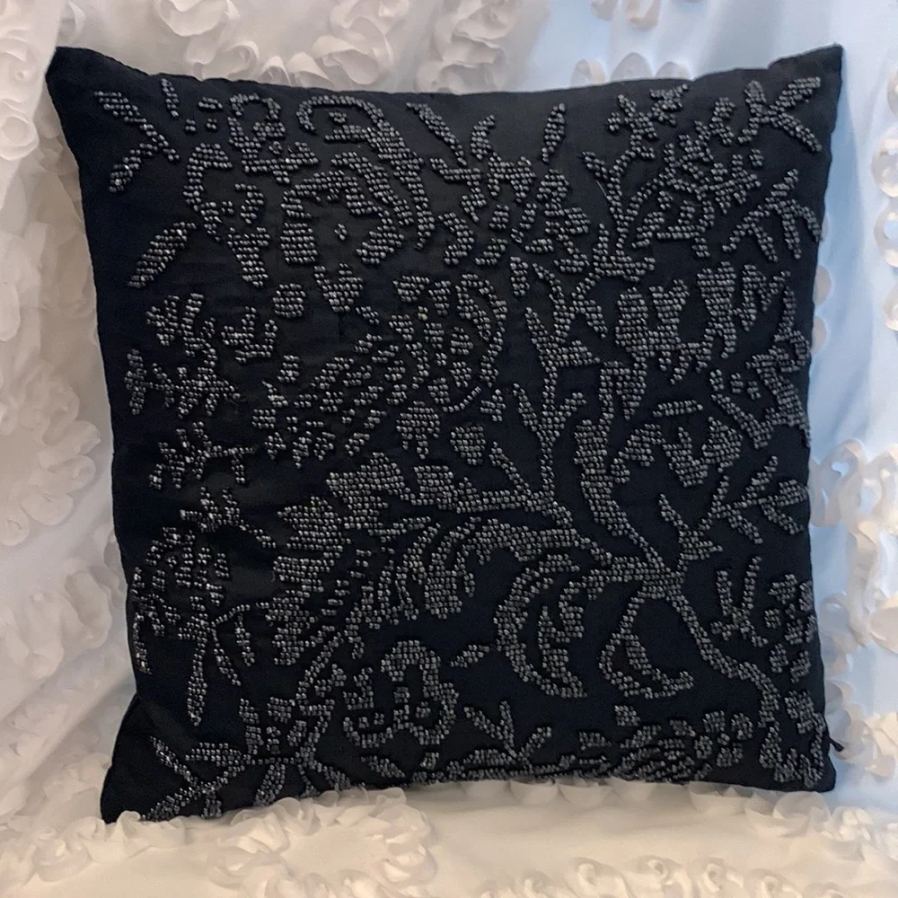 Ralph Lauren 3 Silk Square Beaded Slip Covers with Pillows Deep Midnight Blue